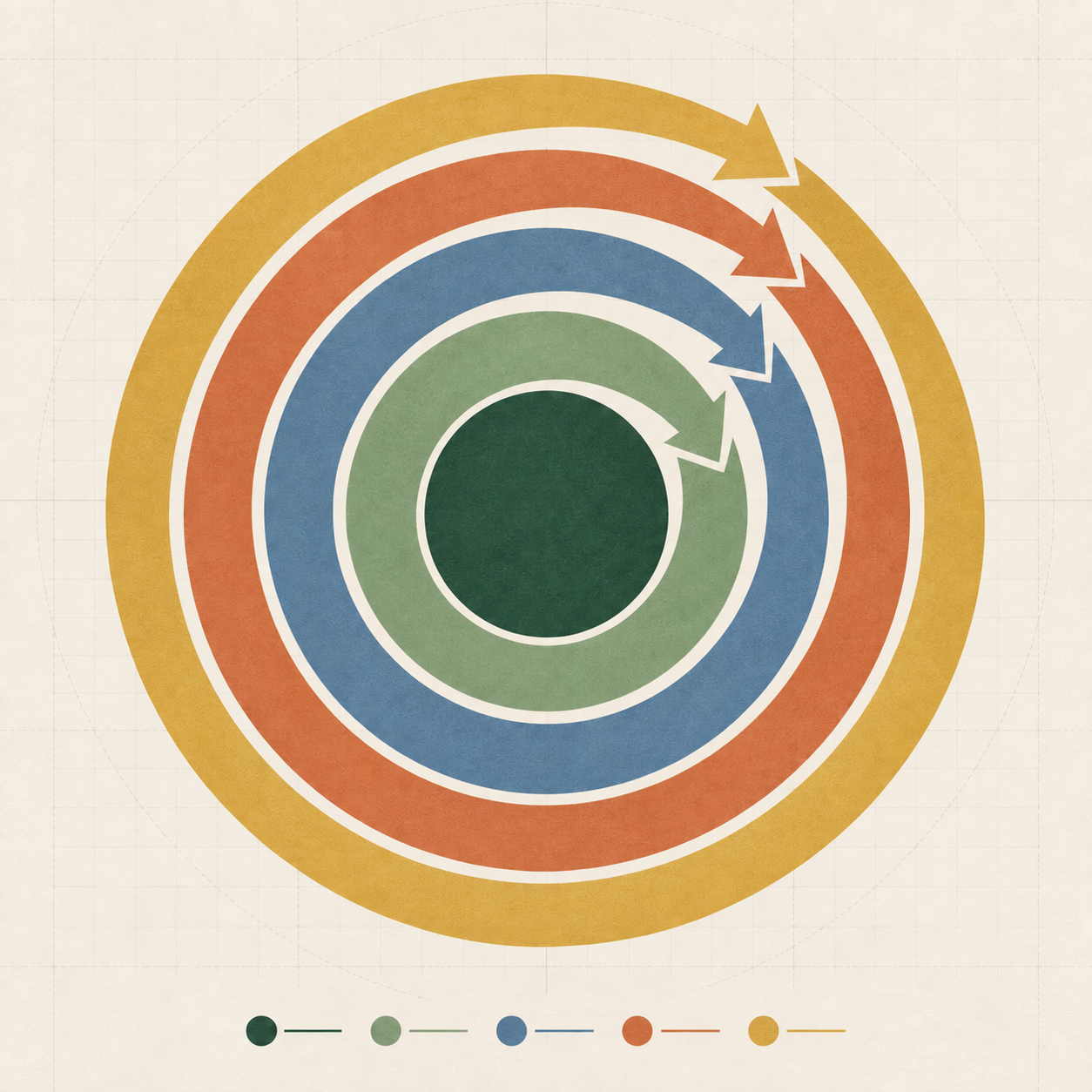 Directional rings representing a portfolio core, bounded extensions, deliberate tilts and small satellites.